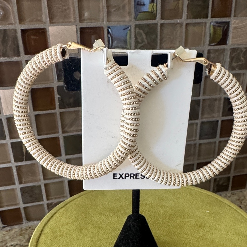 NWT Express Elegant Gold and White Hoops